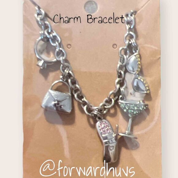 Silver Tone Fashion Fashionista Charm Bracelet with Mini Rhinestones - Picture 3 of 9